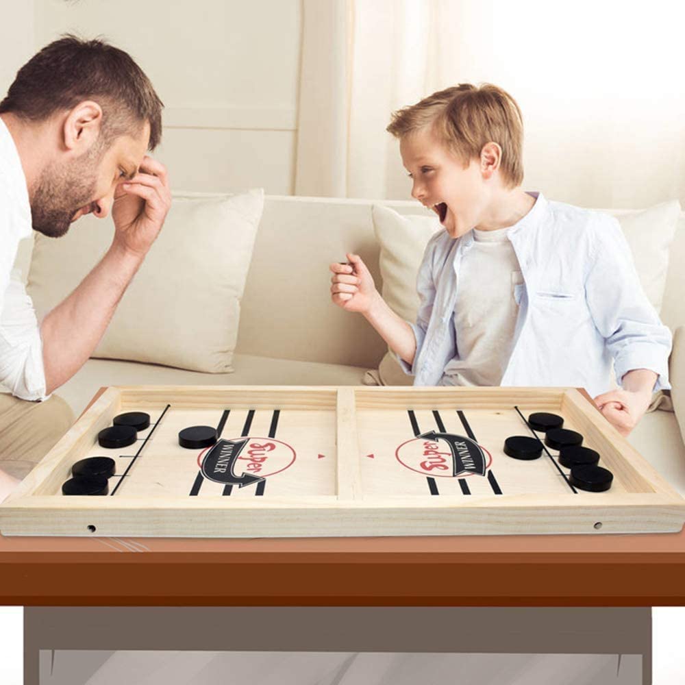 Jogo 2 em 1 futebol de mesa e shuffleboard em madeira, multifuncional para todas as idades
