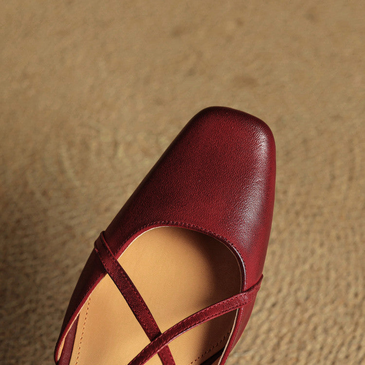 Sapatos salto bloco feminino couro genuíno bico fechado tiras ajustáveis