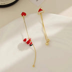 Brincos natalinos pendentes com motivo Papai Noel e sinos, metal antioxidante 7,5 cm