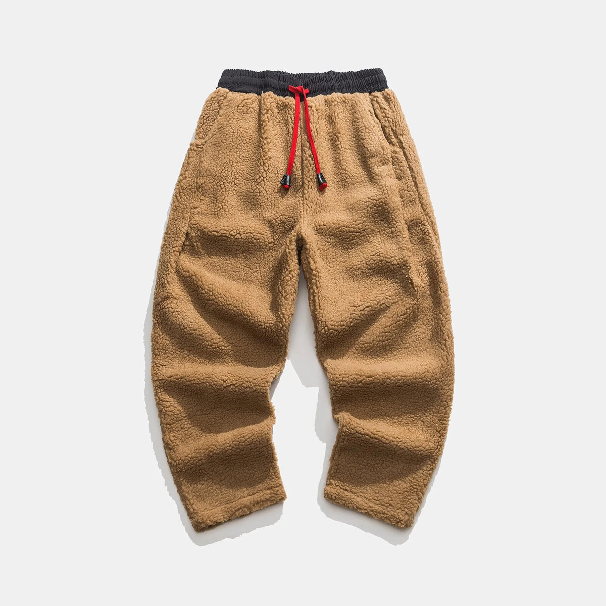 Calças de moletom fleece corte relaxado com cós elástico e cordão