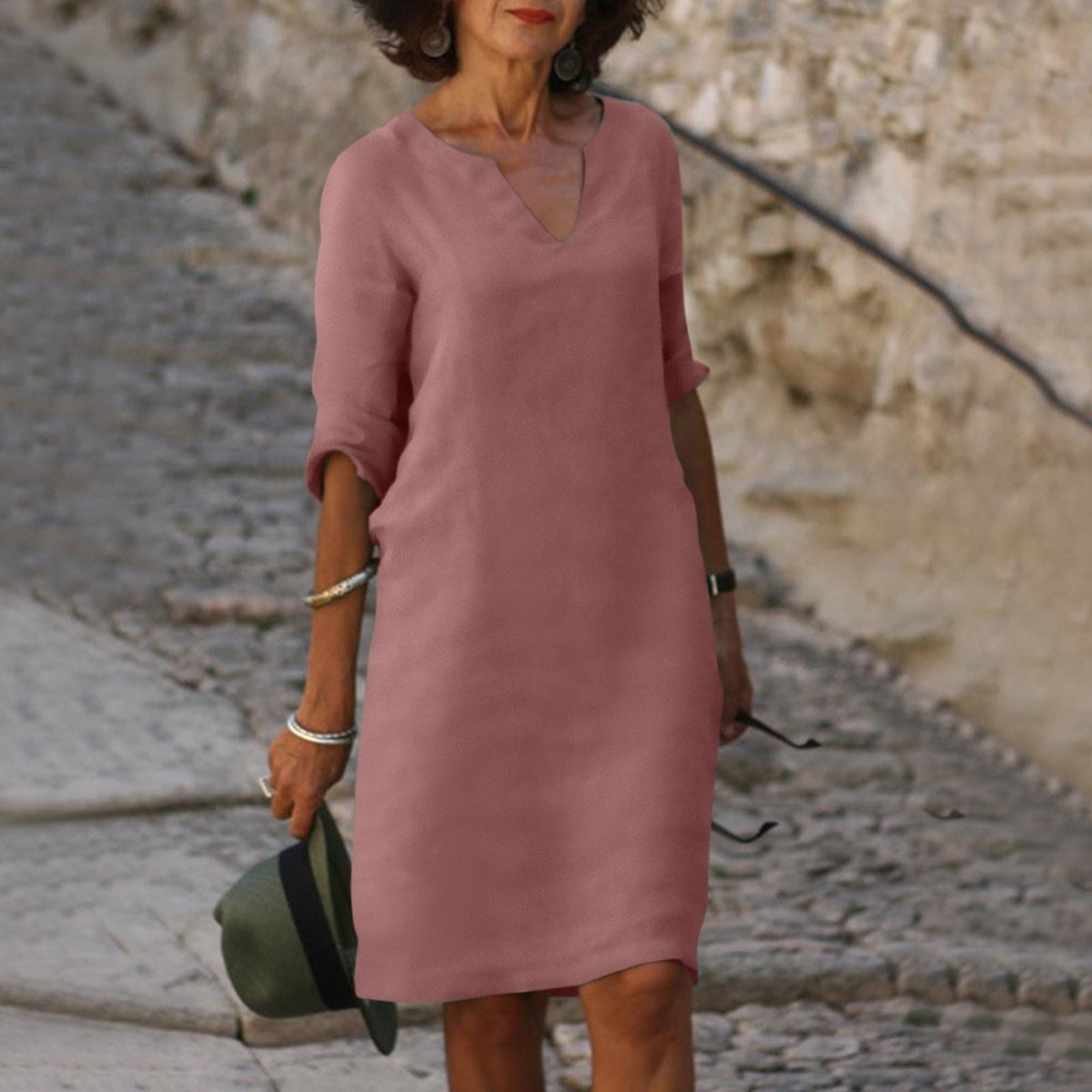 Vestido midi feminino casual versátil disponível em várias cores