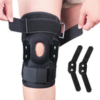 Joelheira articulada ajustável em neoprene respirável, suporte estabilidade joelho, preta