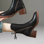 Botins de salto alto femininos em couro com fecho de correr lateral