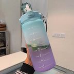 Garrafa de água 2L com marcações de tempo motivacionais e plástico ecológico semi-transparente