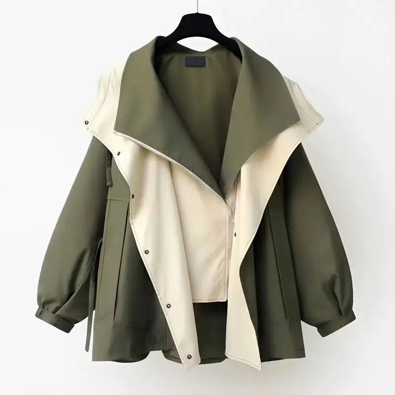 Blusão feminino com capuz design patchwork corta-vento leve