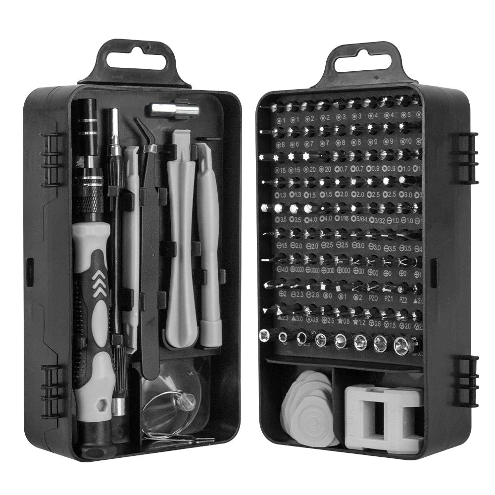 Kit de chaves de precisão 115 em 1 com bits magnéticos para reparação eletrónica