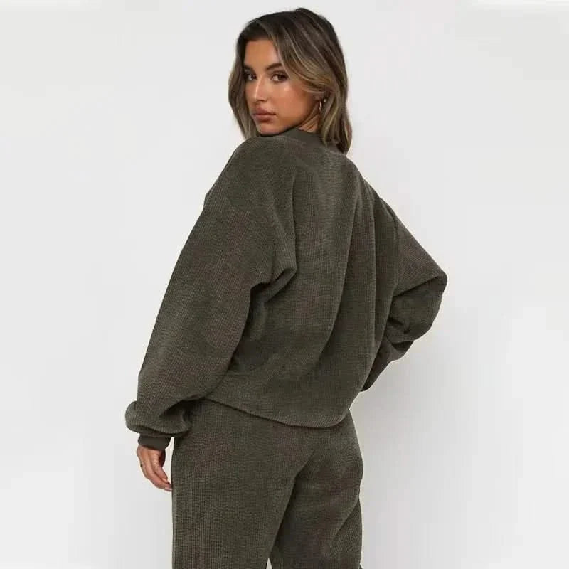 Conjunto moletom corduroy relaxado com joggers e cordão