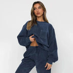 Conjunto moletom corduroy relaxado com joggers e cordão