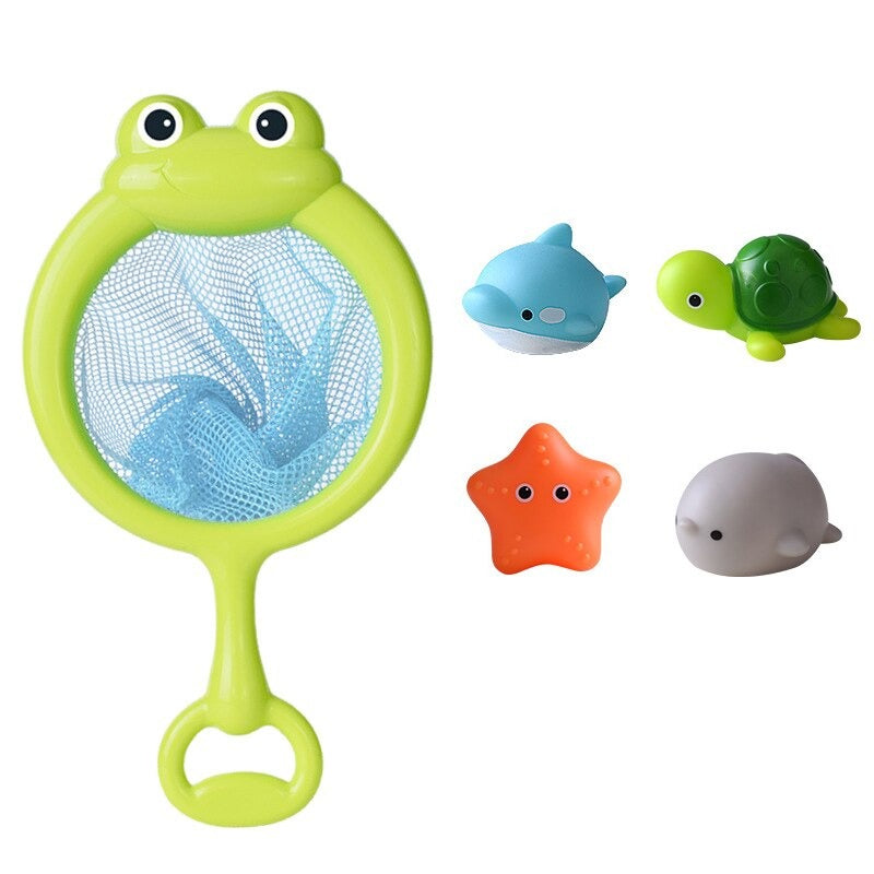 Brinquedos de banho luminosos animais para bebé com rede de pesca, conjunto de 4
