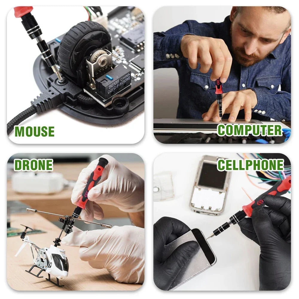 Kit de chaves de precisão 115 em 1 com bits magnéticos para reparação eletrónica