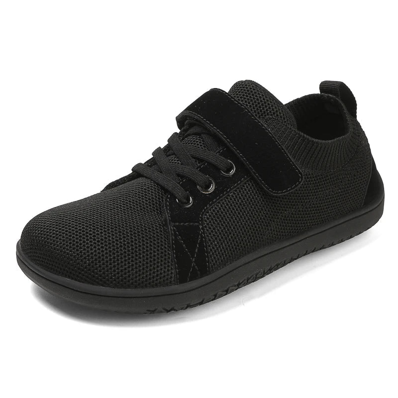 Sapatilhas barefoot infantis bico largo leves e flexíveis com fecho em velcro