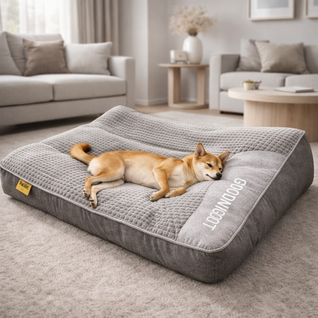 Cama ortopédica para cães grande em memory foam com almofada cervical elevada em veludo