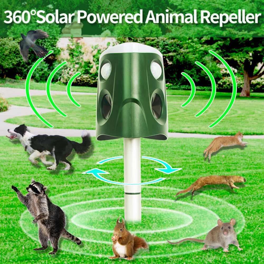 Repelente de animais ultrassônico 360° 3 em 1 para gatos, cães, raposas e roedores