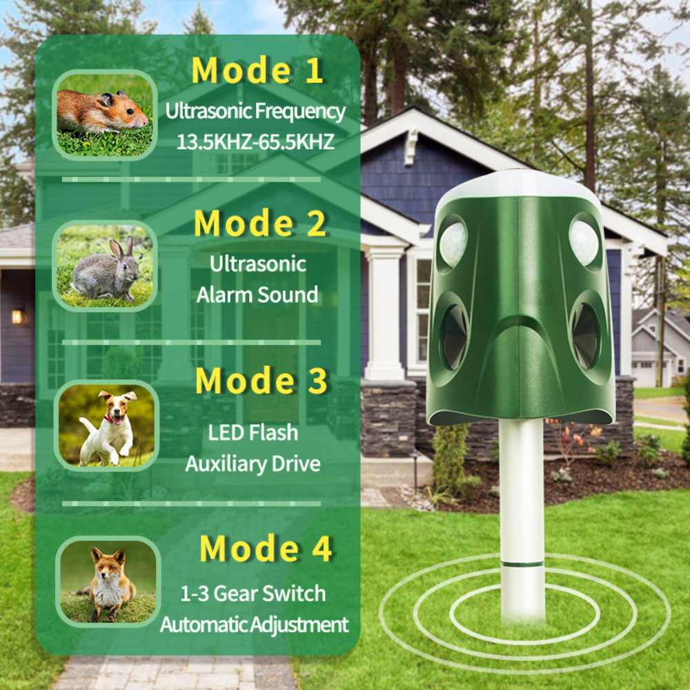 Repelente de animais ultrassônico 360° 3 em 1 para gatos, cães, raposas e roedores