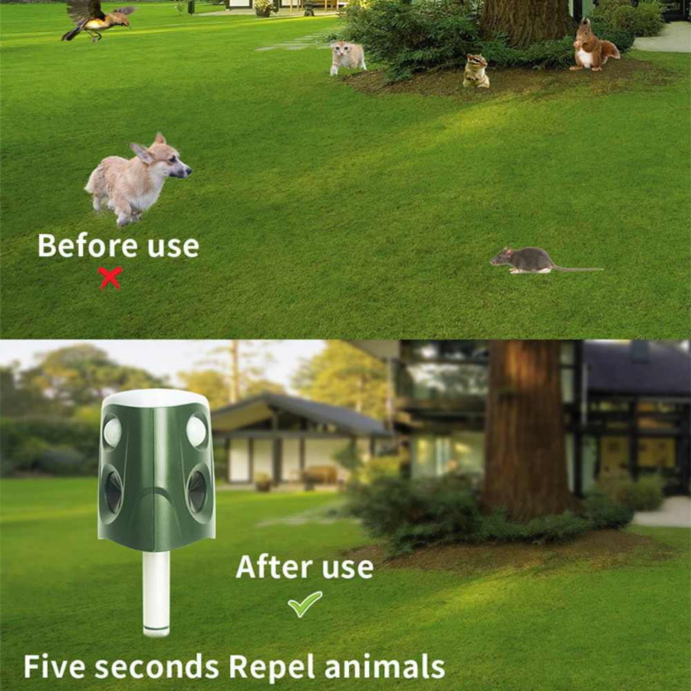 Repelente de animais ultrassônico 360° 3 em 1 para gatos, cães, raposas e roedores