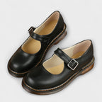 Sapatos Mary Jane femininos bico redondo com tira e fivela ajustável