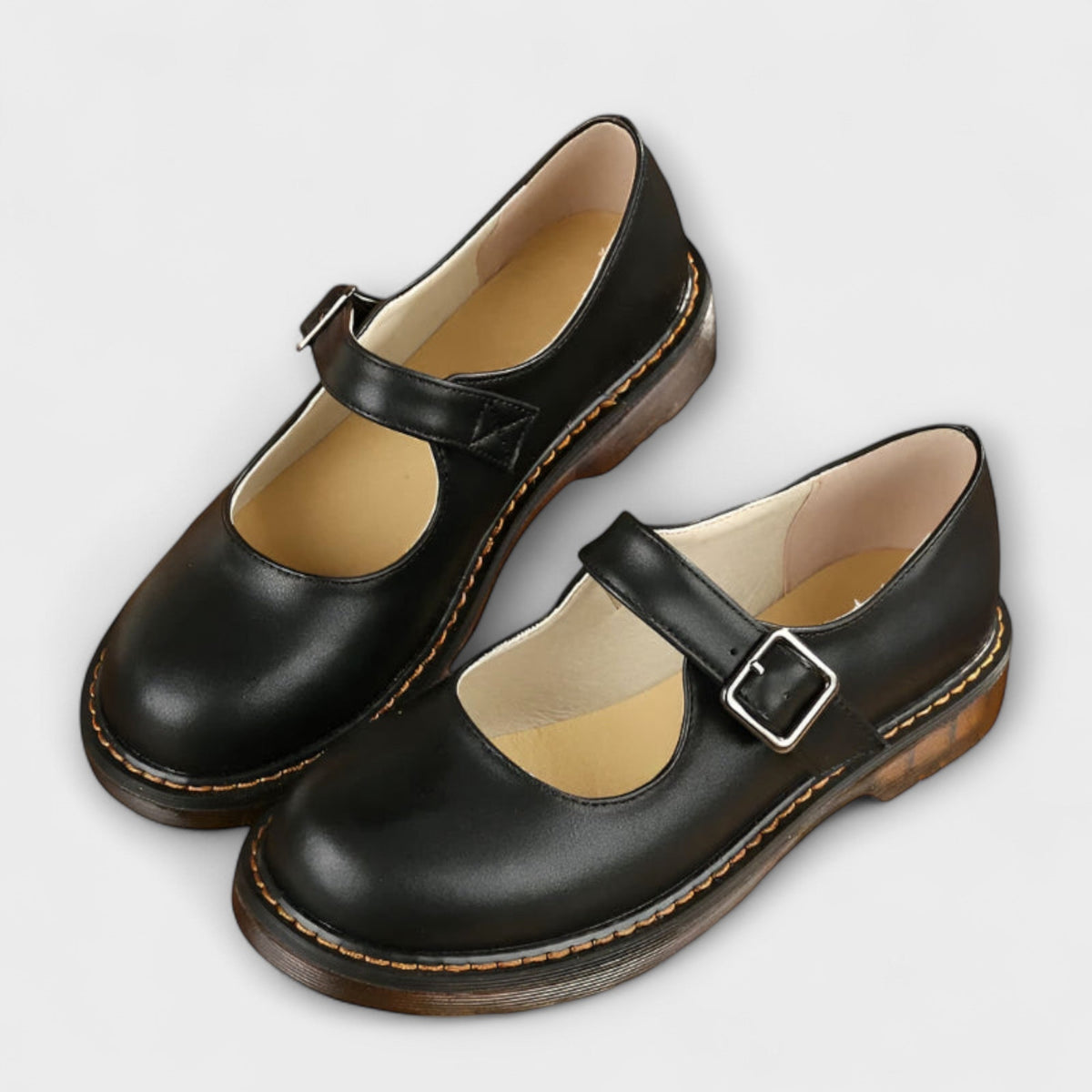 Sapatos Mary Jane femininos bico redondo com tira e fivela ajustável