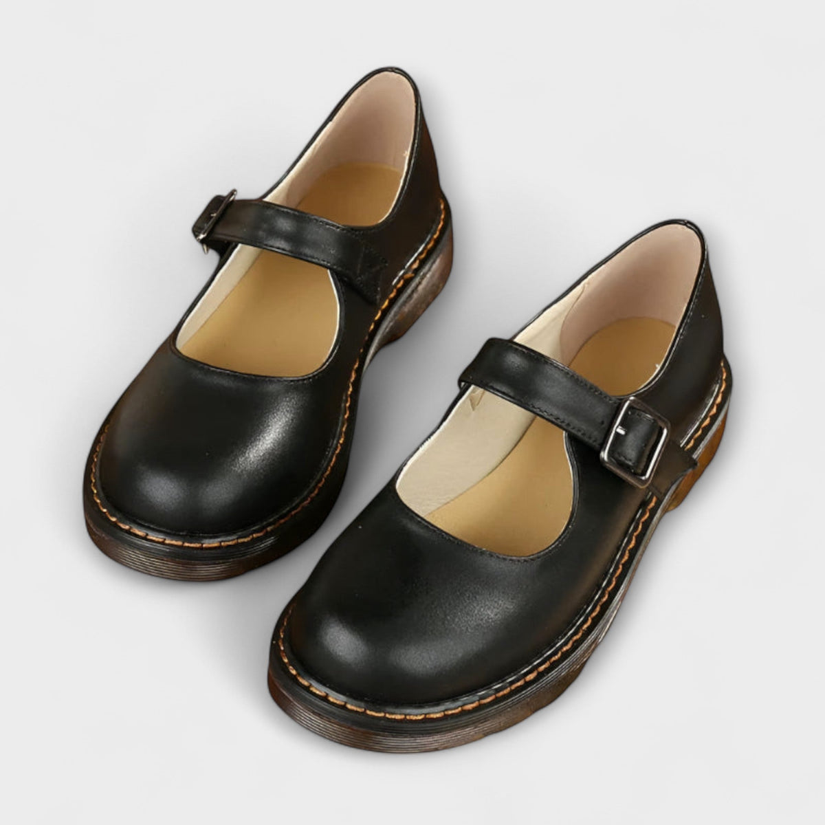Sapatos Mary Jane femininos bico redondo com tira e fivela ajustável