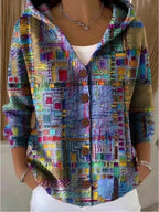 Cardigan feminino com capuz e botões, estilo casual versátil