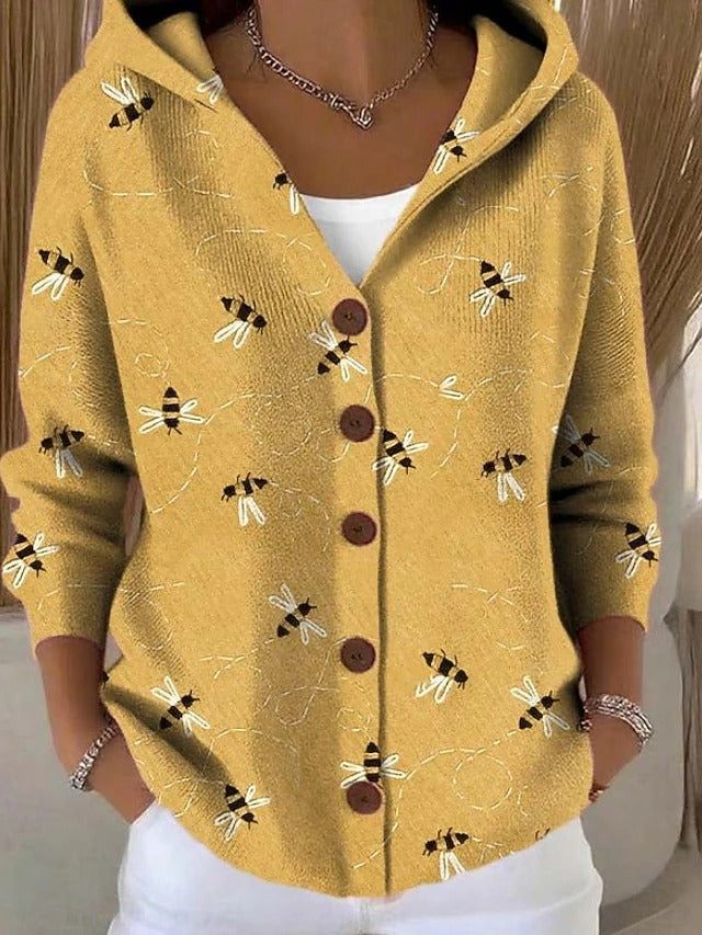 Cardigan feminino com capuz e botões, estilo casual versátil