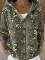 Cardigan feminino com capuz e botões, estilo casual versátil