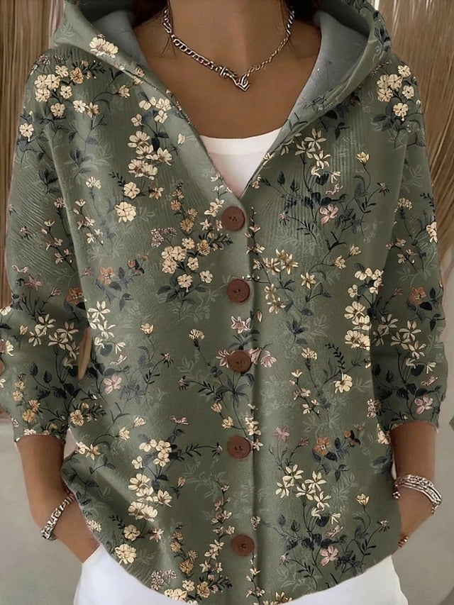 Cardigan feminino com capuz e botões, estilo casual versátil