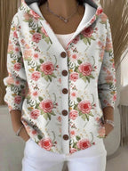 Cardigan feminino com capuz e botões, estilo casual versátil