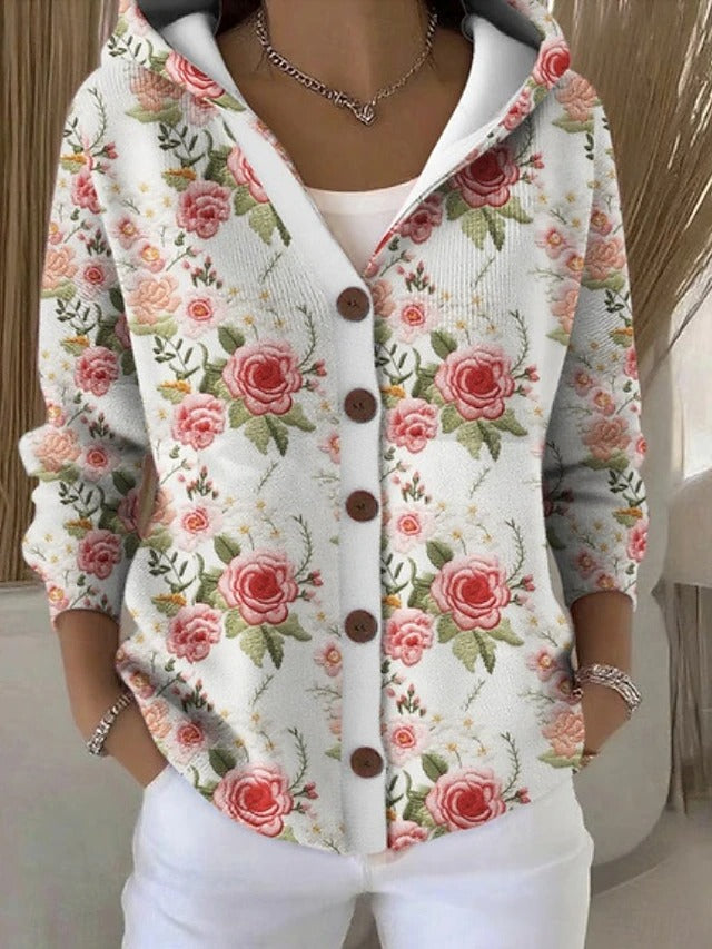 Cardigan feminino com capuz e botões, estilo casual versátil