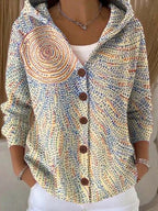 Cardigan feminino com capuz e botões, estilo casual versátil