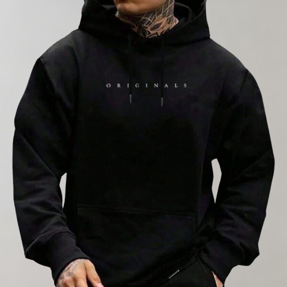 Hoodie oversized homem com bolso canguru e capuz com cordão ajustável
