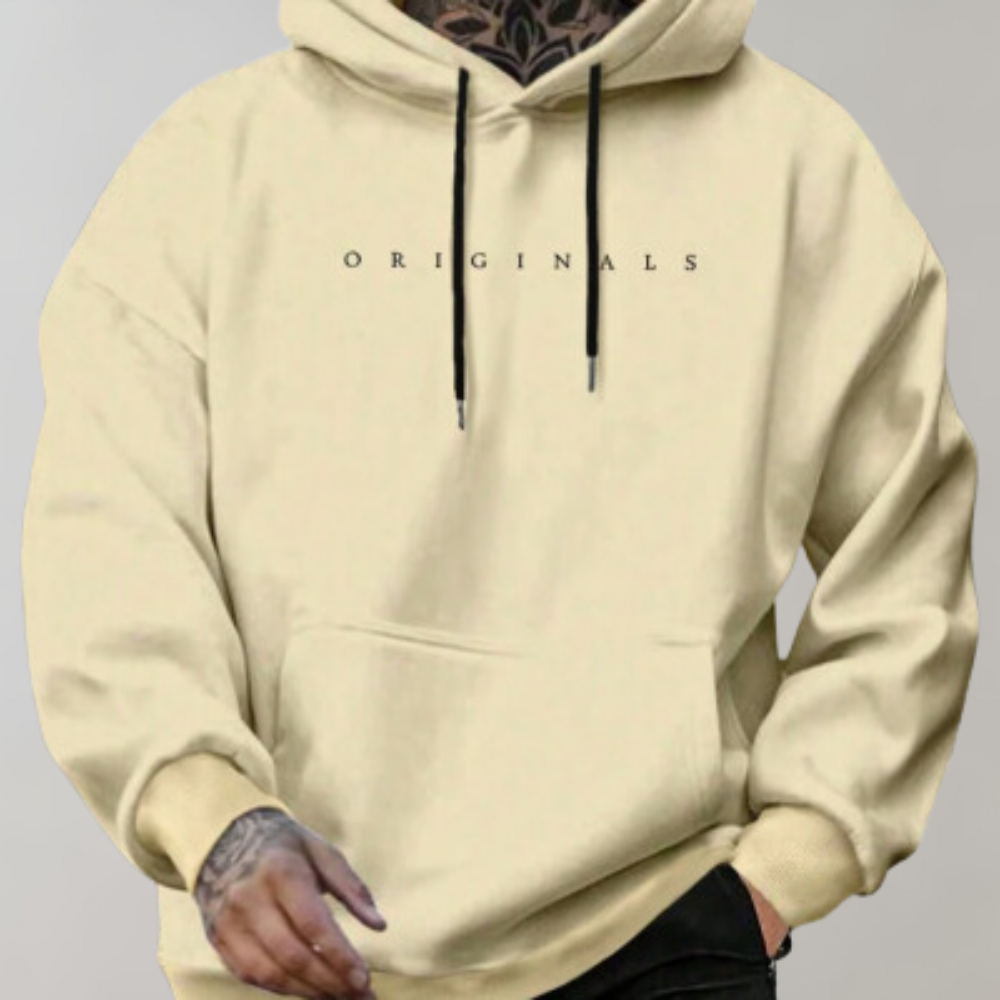 Hoodie oversized homem com bolso canguru e capuz com cordão ajustável