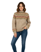 Camisola feminina padrão nórdico corte relaxado escandinavo