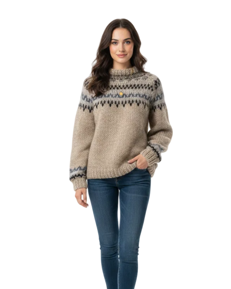 Camisola feminina padrão nórdico corte relaxado escandinavo