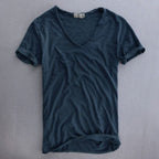 Camiseta masculina algodão decote V slim fit