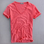 Camiseta masculina algodão decote V slim fit