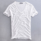 Camiseta masculina algodão decote V slim fit