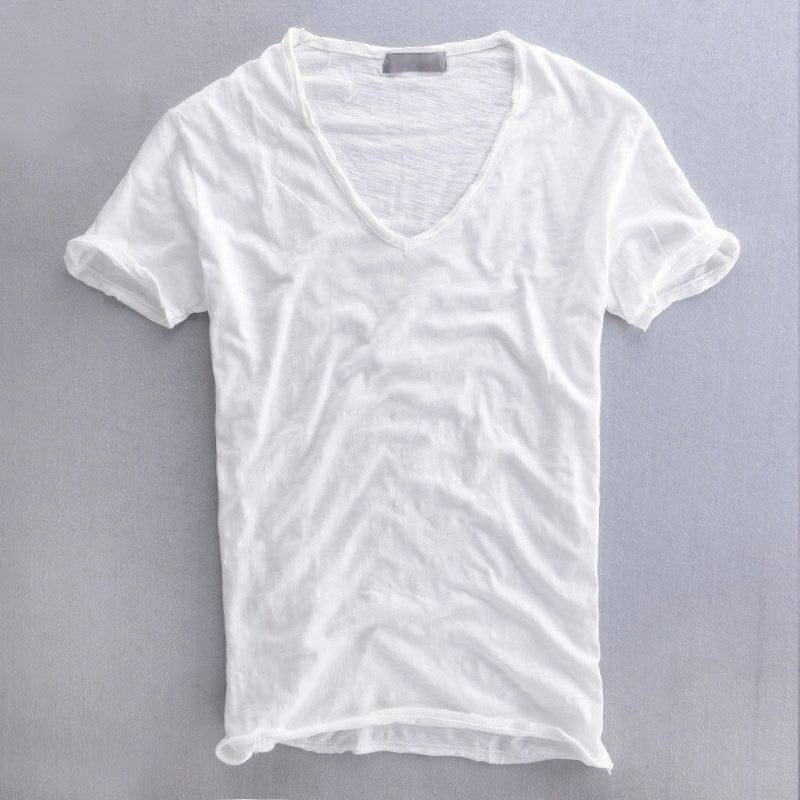Camiseta masculina algodão decote V slim fit