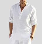 Camisa masculina manga longa com decote aberto e corte largo