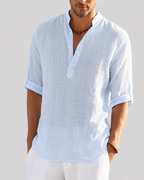 Camisa masculina manga longa com decote aberto e corte largo