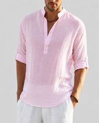 Camisa masculina manga longa com decote aberto e corte largo