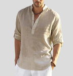Camisa masculina manga longa com decote aberto e corte largo