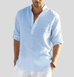 Camisa masculina manga longa com decote aberto e corte largo