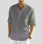 Camisa masculina manga longa com decote aberto e corte largo