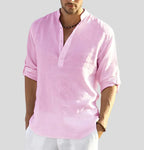 Camisa masculina manga longa com decote aberto e corte largo