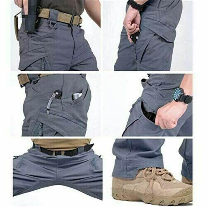 Calças cargo táticas masculinas impermeáveis perna reta com bolsos