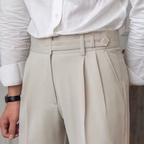 Calças masculinas plissadas cintura alta corte clássico elegante