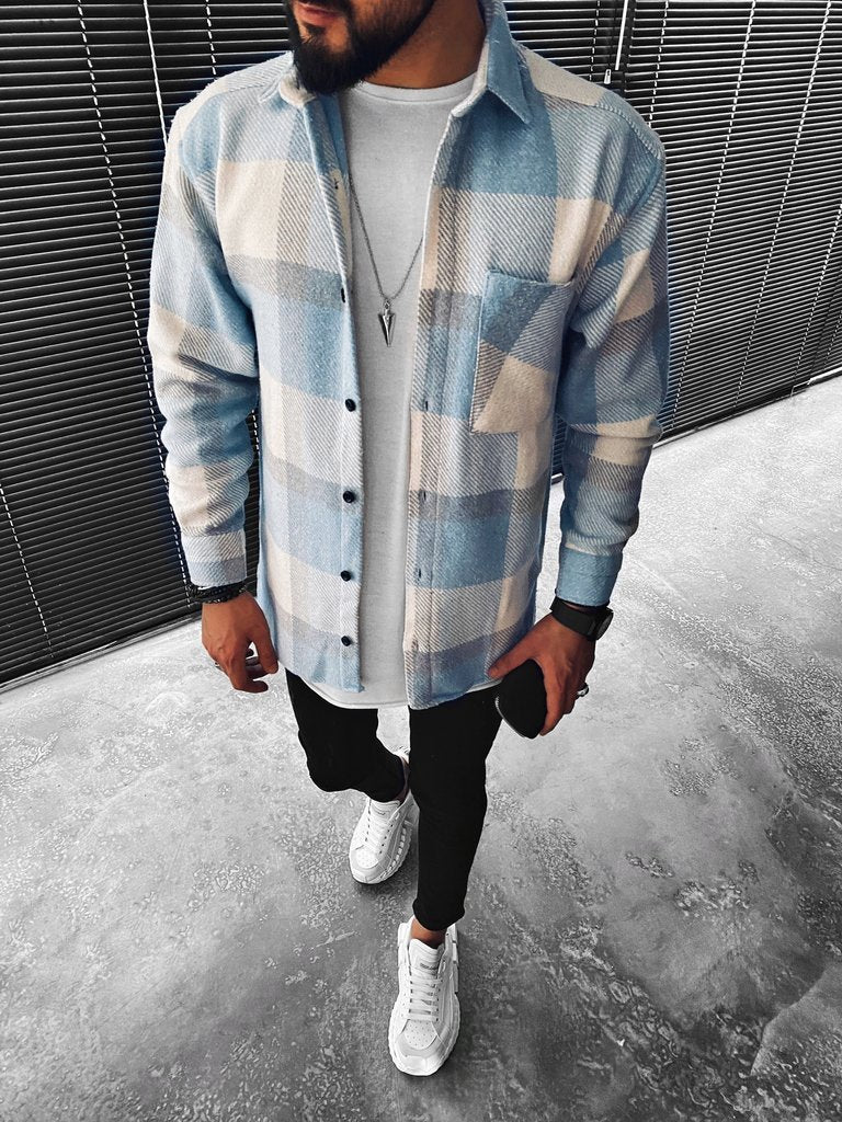 Camisa masculina xadrez com fechamento de botões estilo casual