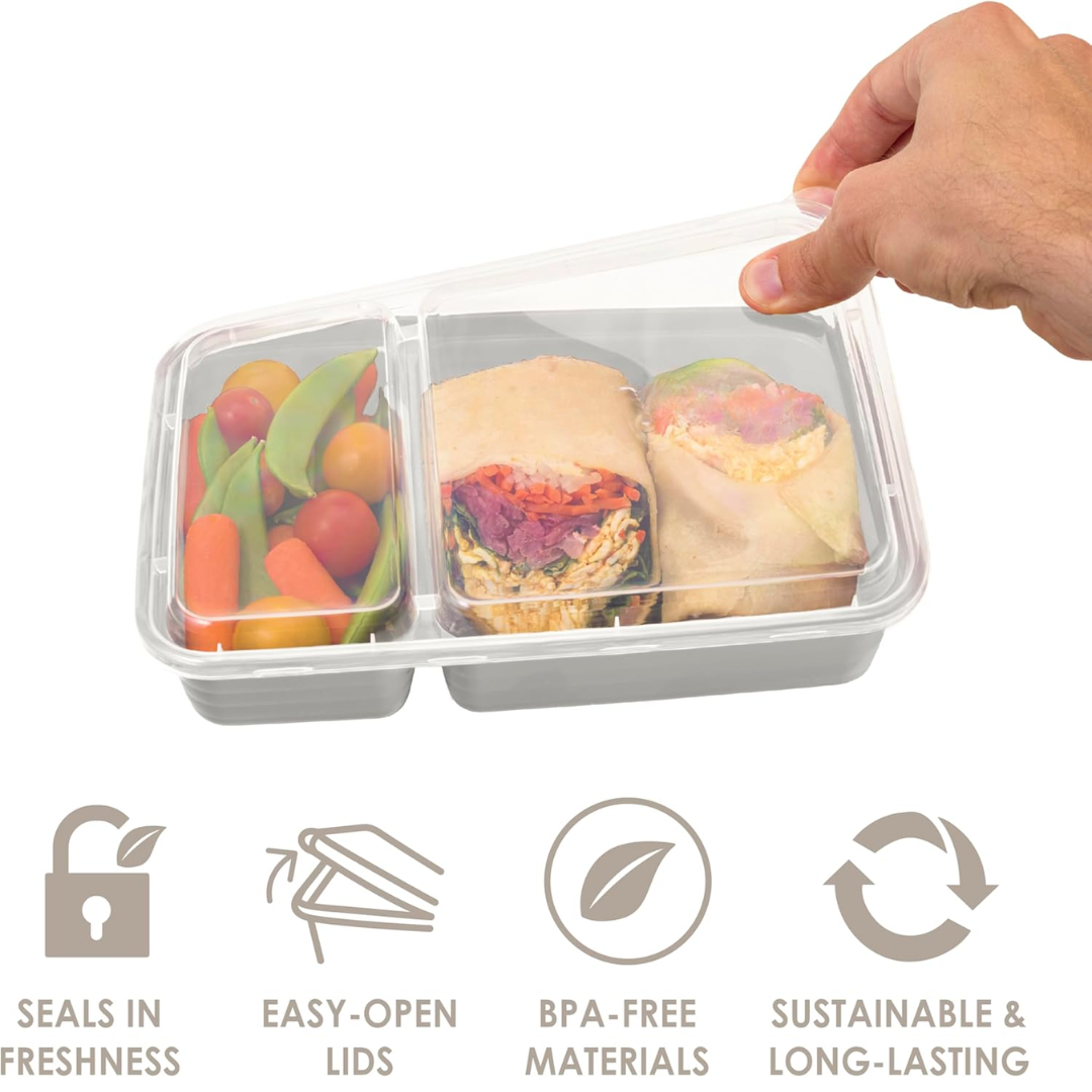 Recipientes alimentares reutilizáveis conjunto 20 peças com 2 compartimentos, sem BPA