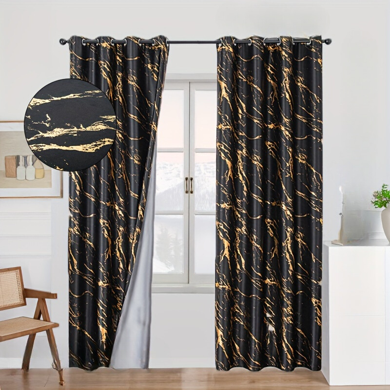 Cortinas blackout padrão mármore com folha de ouro para quarto e sala de estar