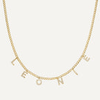 Colar com letra zircônia estilo elo cubano personalizável com pingentes